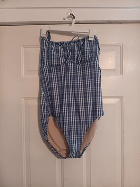 Old Navy Navy and White Plaid One-Piece Swimsuit